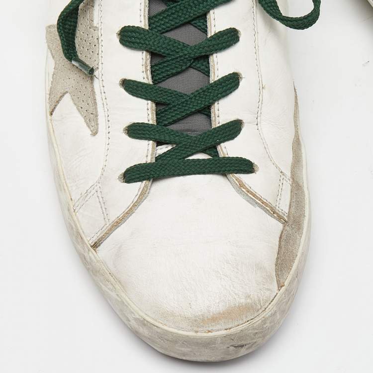 Pre Owned Golden Goose White Leather And Grey Suede Hi Star Sneakers Size 43
