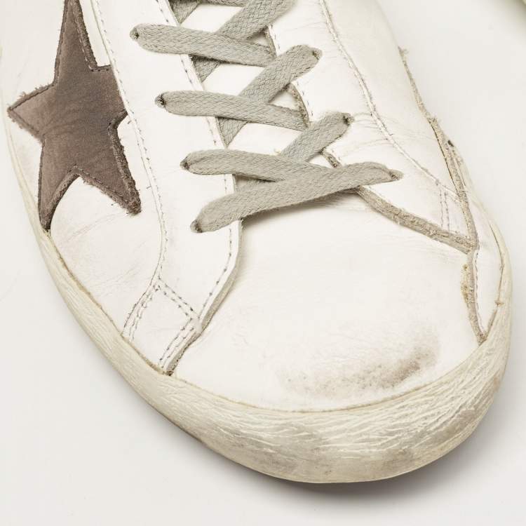 Pre Owned Golden Goose White/Grey Leather Superstar Sneakers Size 44