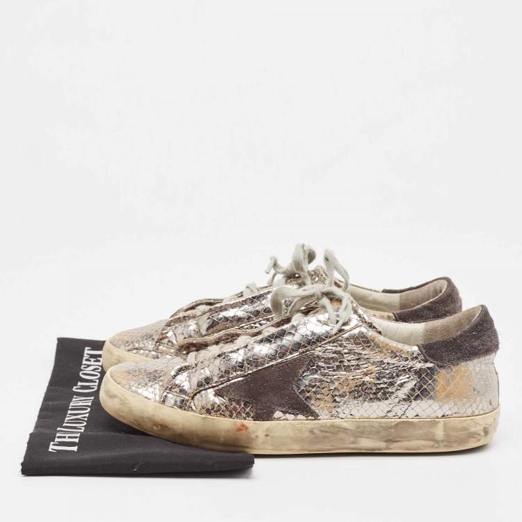 Pre Owned Golden Goose Silver Python Embossed Super Star Sneakers Size 40