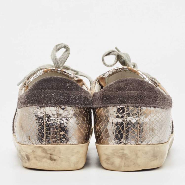 Pre Owned Golden Goose Silver Python Embossed Super Star Sneakers Size 40
