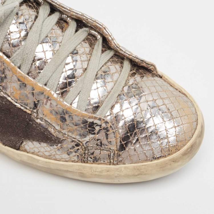 Pre Owned Golden Goose Silver Python Embossed Super Star Sneakers Size 40