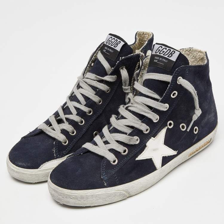 Pre Owned Golden Goose Blue Suede Star Francy High Top Sneakers Size 39