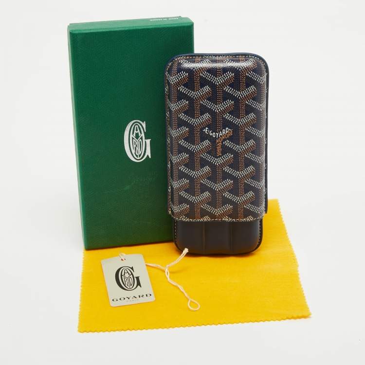 Pre Owned Goyard Navy Blue Goyardine Coated Canvas and Leather Churchill 3 Cigar Case