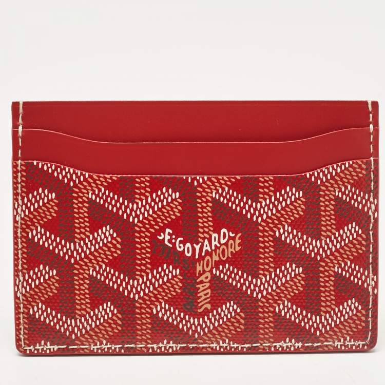 Pre Owned Goyard Red Goyardine Coated Canvas and Leather Saint Sulpice Card Holder