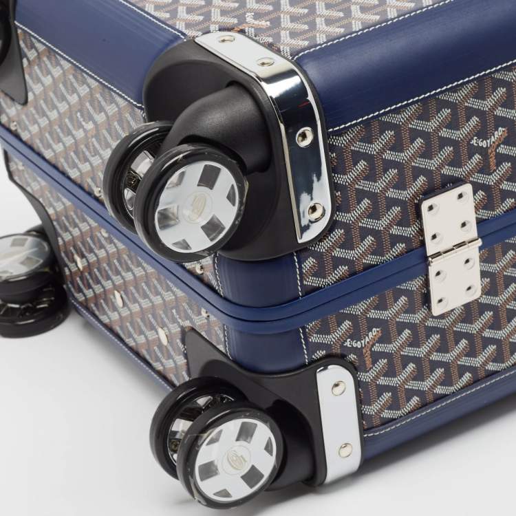 Pre Owned Goyard Blue Goyardine Coated Canvas Bourget PM Trolley Case
