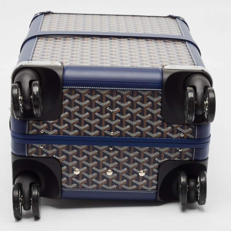 Pre Owned Goyard Blue Goyardine Coated Canvas Bourget PM Trolley Case