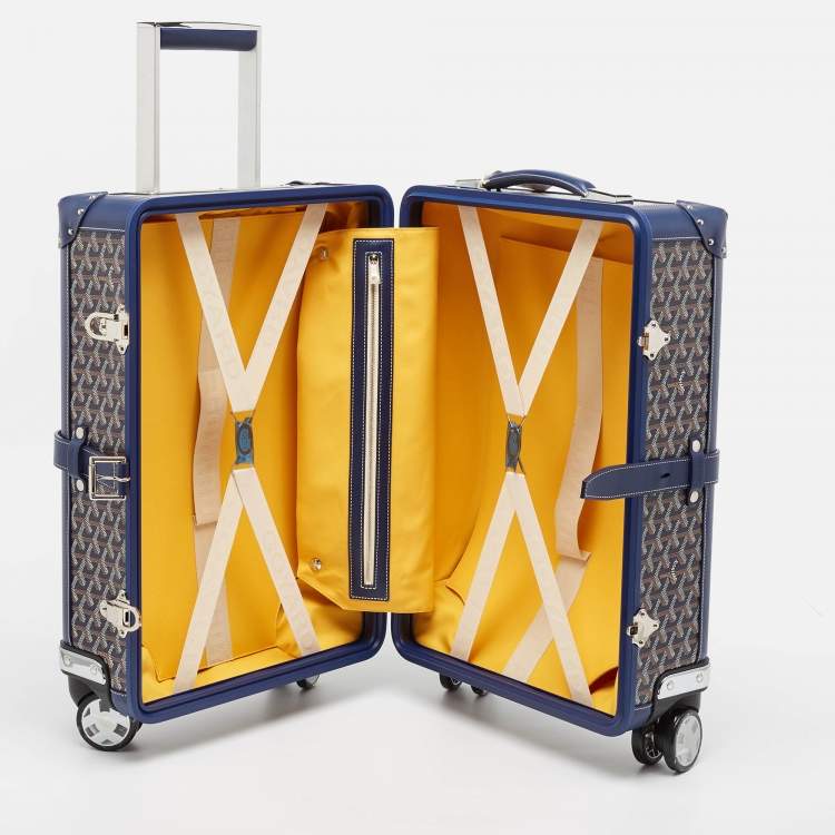 Pre Owned Goyard Blue Goyardine Coated Canvas Bourget PM Trolley Case