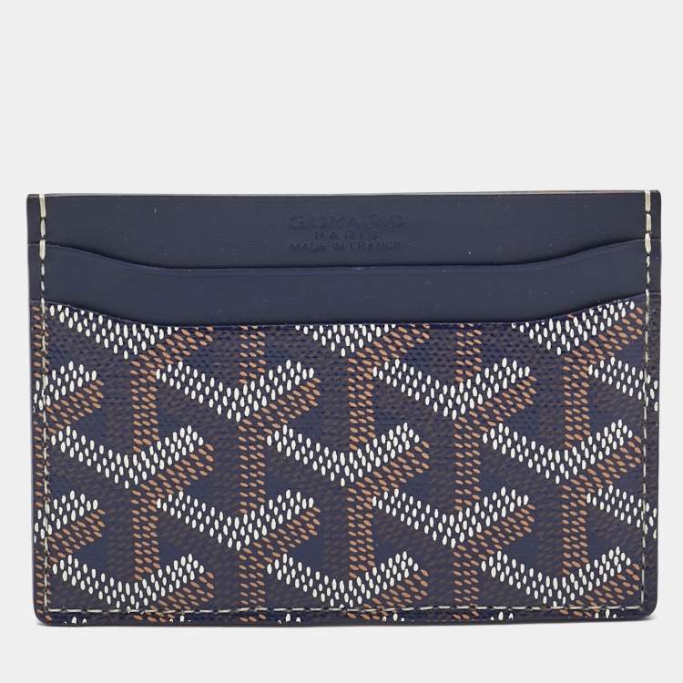 Pre Owned Goyard Navy Blue Goyardine Coated Canvas and Leather Saint Sulpice Card Holder