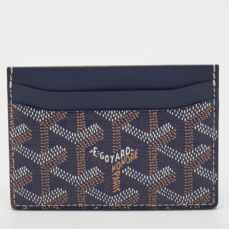 Pre Owned Goyard Navy Blue Goyardine Coated Canvas and Leather Saint Sulpice Card Holder