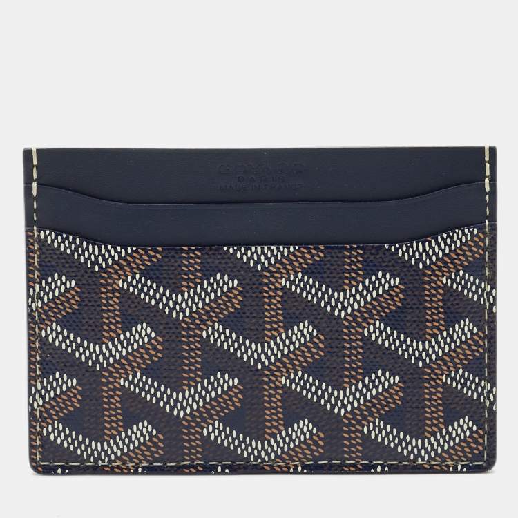 Pre Owned Goyard Navy Blue Goyardine Coated Canvas and Leather Saint Sulpice Card Holder