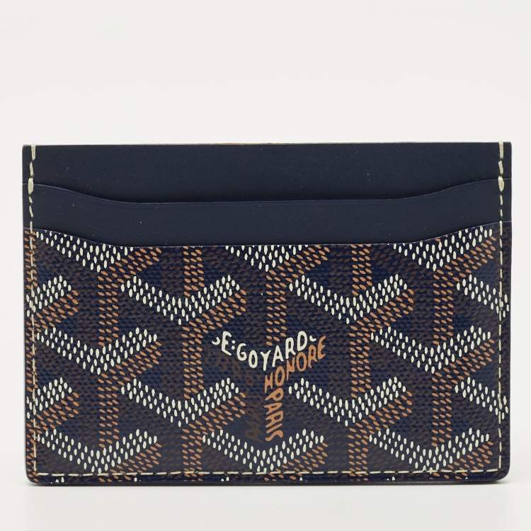 Pre Owned Goyard Navy Blue Goyardine Coated Canvas and Leather Saint Sulpice Card Holder
