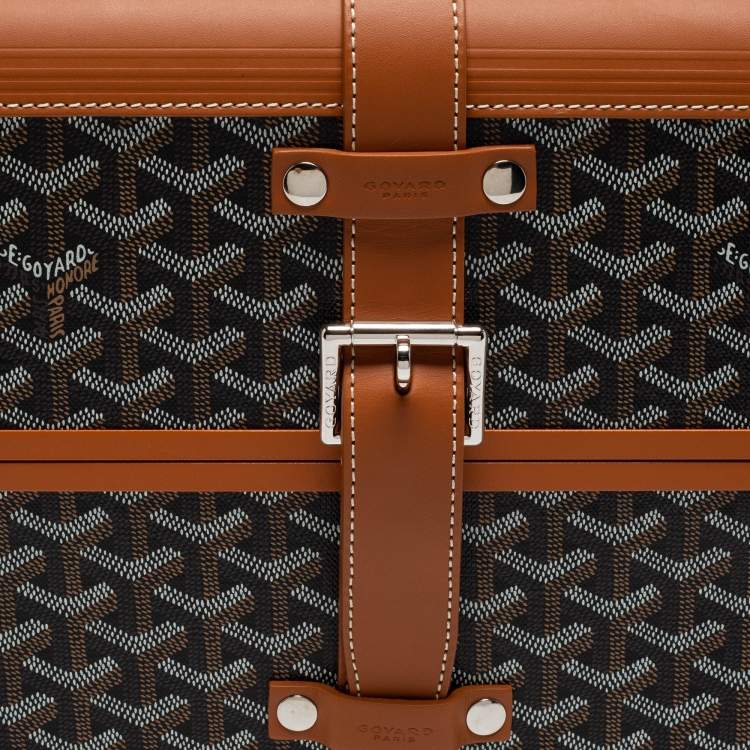 Pre Owned Goyard Brown Goyardine Canvas and Leather Bourget PM Trolley