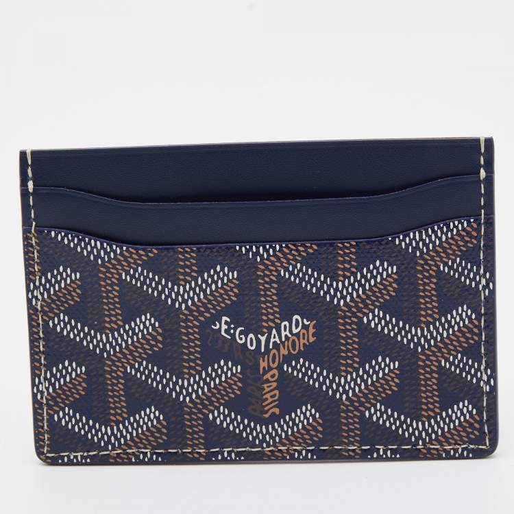 Pre Owned Goyard Navy Blue Goyardine Coated Canvas and Leather Saint Sulpice Card Holder
