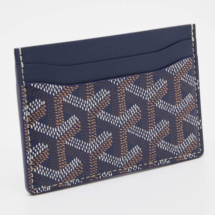 Pre Owned Goyard Navy Blue Goyardine Coated Canvas and Leather Saint Sulpice Card Holder