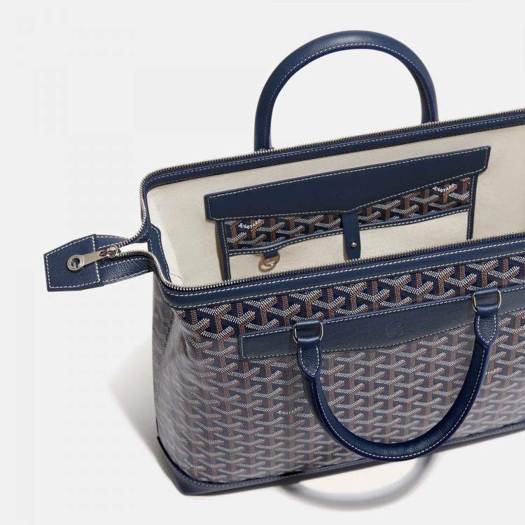 Pre Owned Goyard Navy Blue Leather and Signature Canvas Cisaplin Document Case