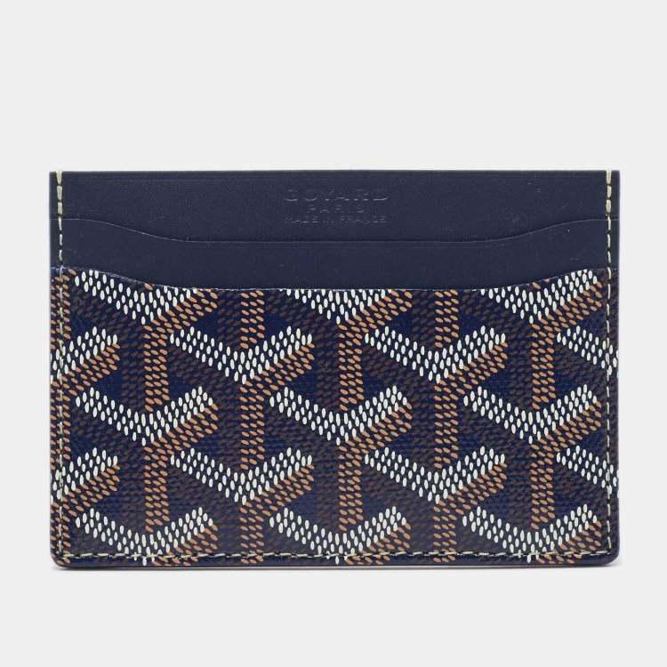 Pre Owned Goyard Navy Blue Goyardine Coated Canvas and Leather Saint Sulpice Card Holder