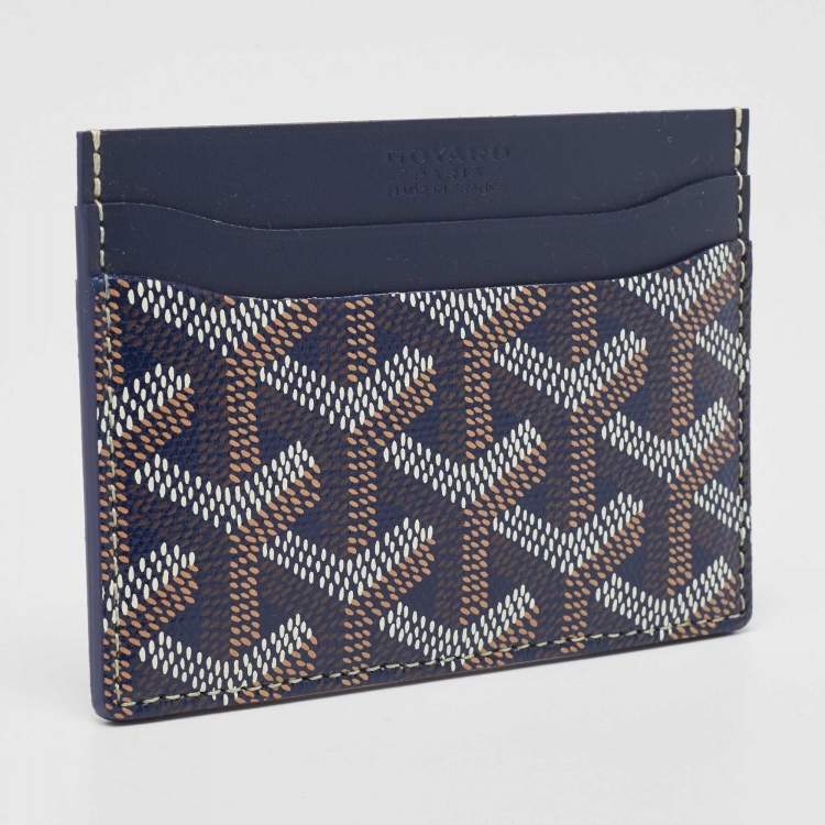Pre Owned Goyard Navy Blue Goyardine Coated Canvas and Leather Saint Sulpice Card Holder