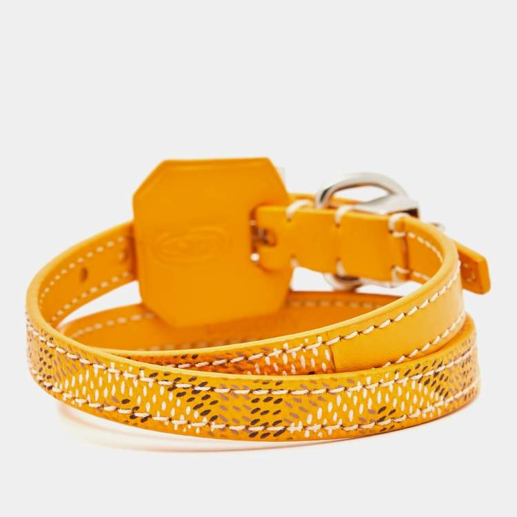 Pre Owned Goyard Edmond Leather Silver Tone Bracelet
