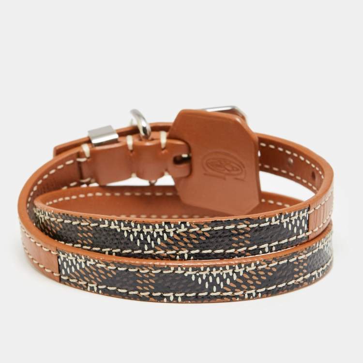 Pre Owned Goyard Edmond Leather Silver Tone Bracelet
