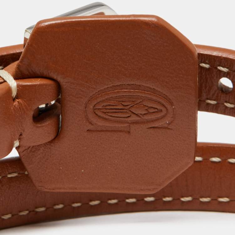 Pre Owned Goyard Edmond Leather Silver Tone Bracelet