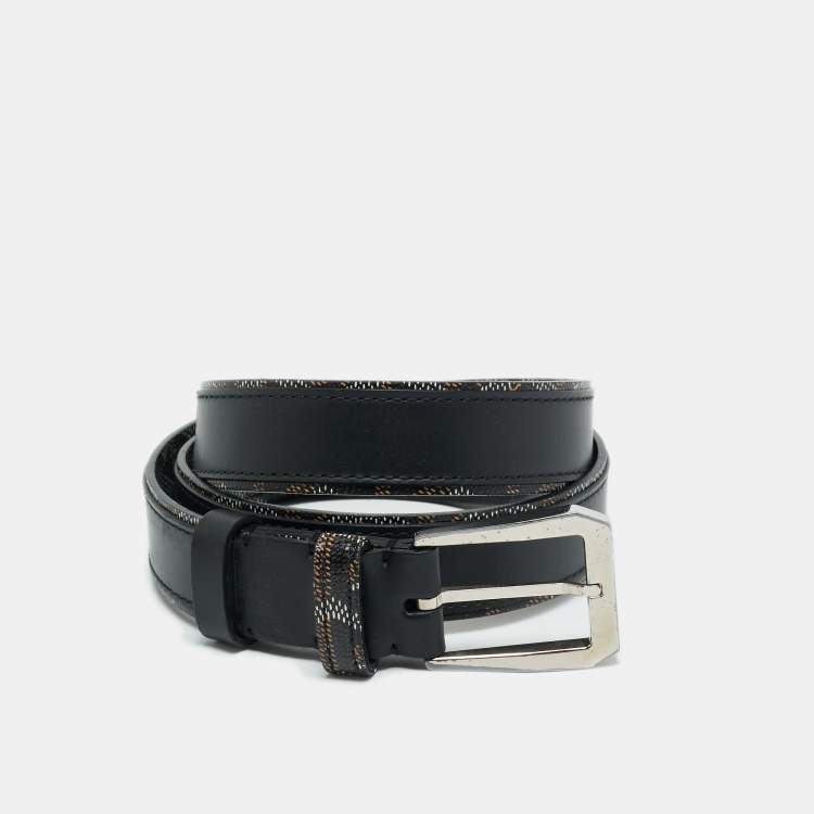 Pre Owned Goyard Black Goyardine Coated Canvas and Leather Fregate Belt 90 CM