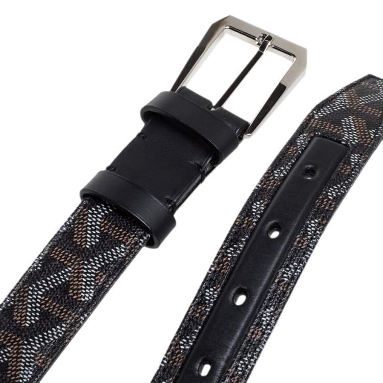 Pre Owned Goyard Black Goyardine Coated Canvas Florida Buckle Belt 90CM