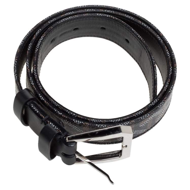 Pre Owned Goyard Black Goyardine Coated Canvas Florida Buckle Belt 90CM