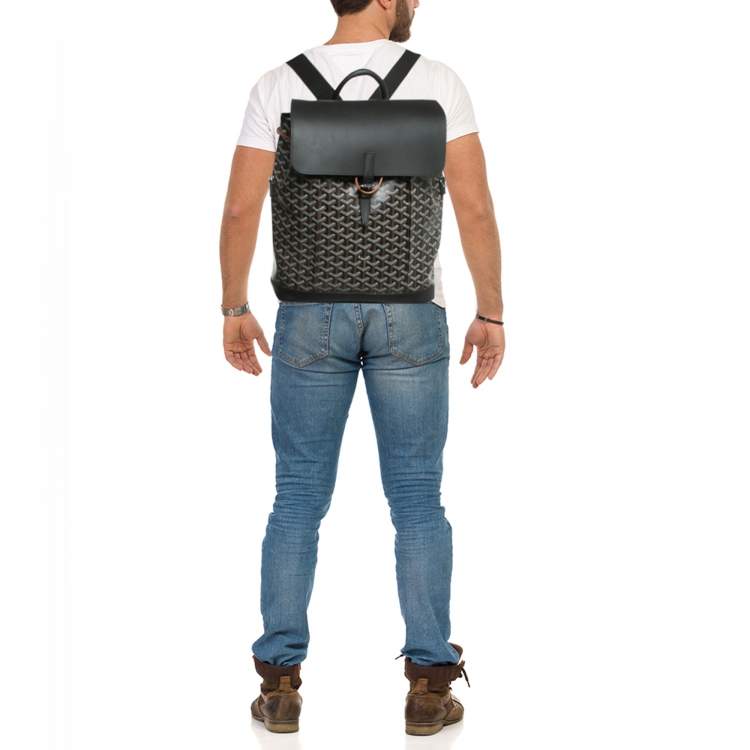 Pre Owned Goyard Black Goyardine Coated Canvas and Leather Alpin MM Backpack