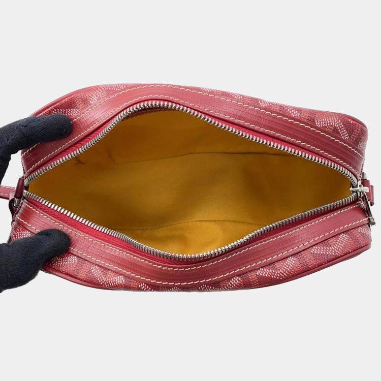 Pre Owned Goyard Cup Vert PM Red Coated Canvas Leather Shoulder Bag