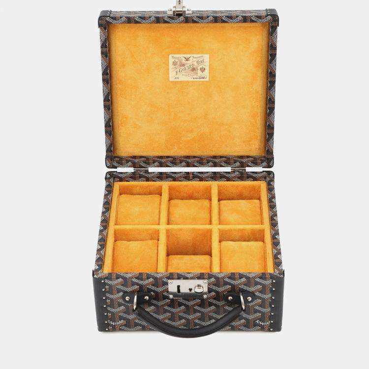 Pre Owned Goyard Joux Watch Trunk For 6 Watches Black Pvc Leather