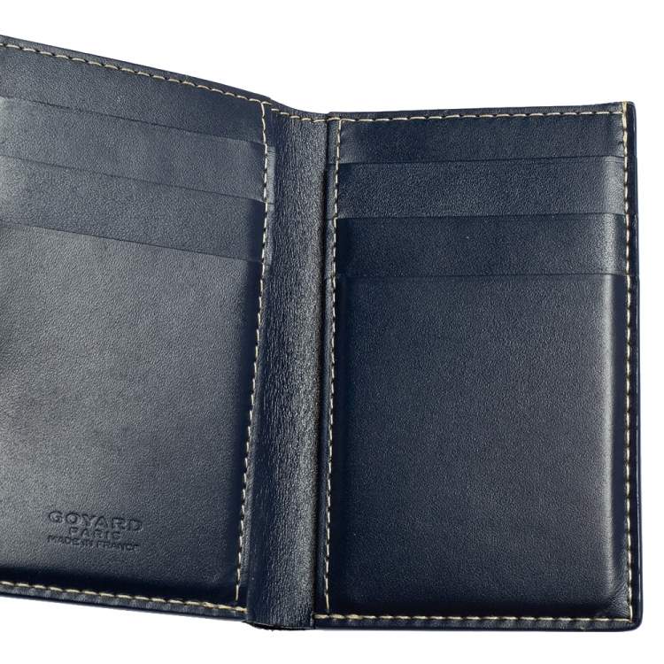 Pre Owned Goyard Navy Blue Goyardine Coated Canvas Bifold Card Holder