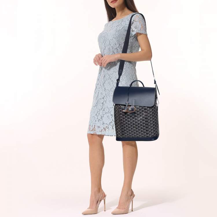 Pre Owned Goyard Blue Goyardine Canvas And Leather Alpin Backpack