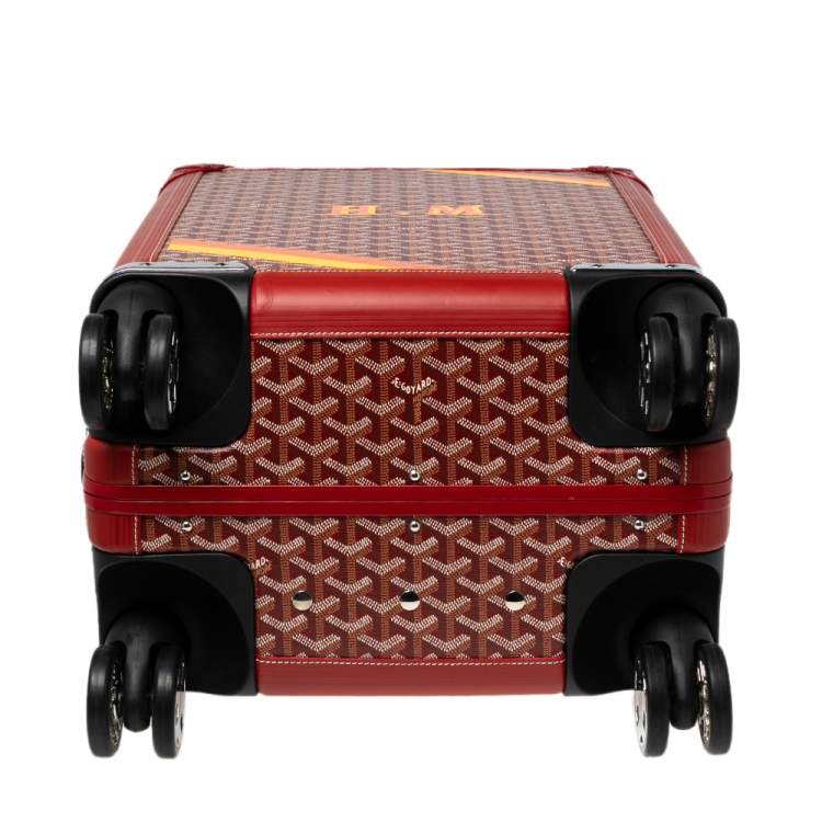 Pre Owned Goyard Red Goyardine Canvas and Leather Bourget PM Trolley