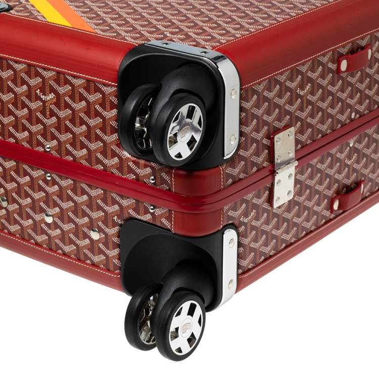Pre Owned Goyard Red Goyardine Canvas and Leather Bourget PM Trolley