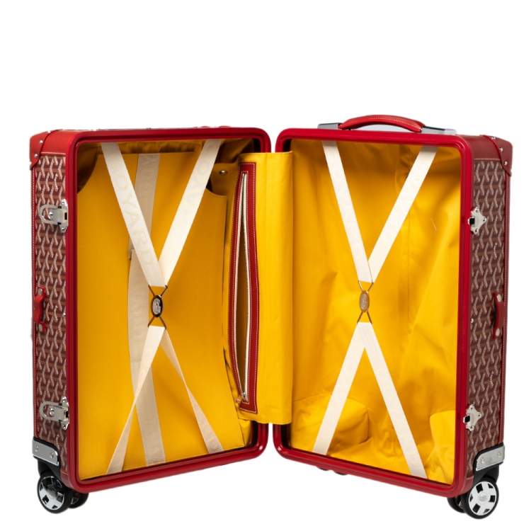 Pre Owned Goyard Red Goyardine Canvas and Leather Bourget PM Trolley