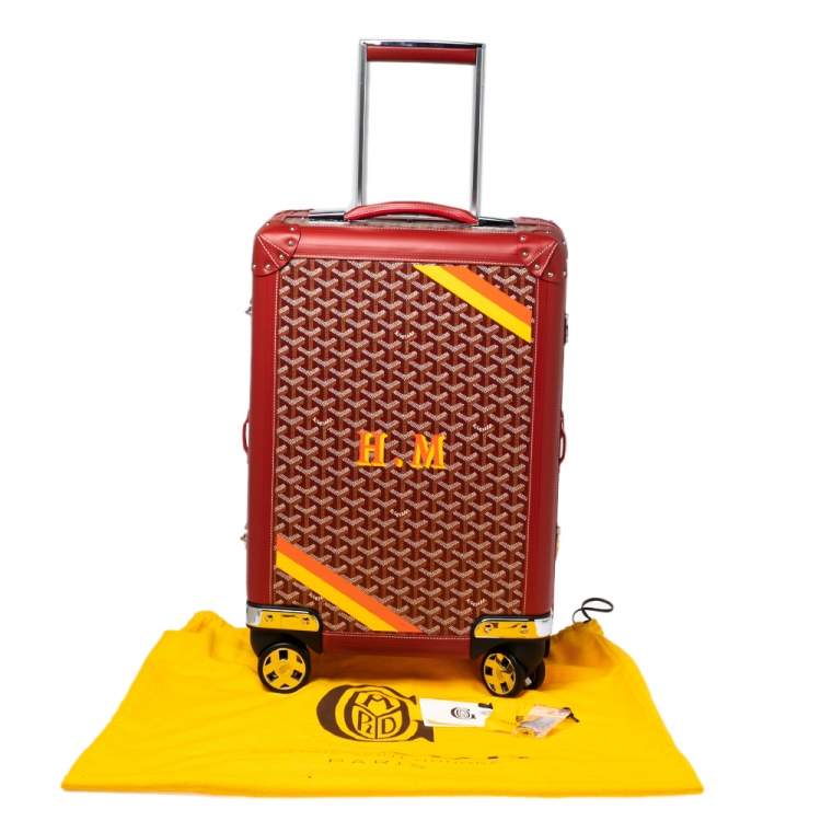 Pre Owned Goyard Red Goyardine Canvas and Leather Bourget PM Trolley