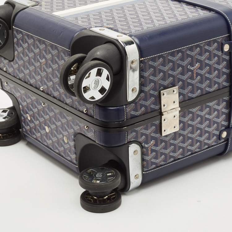 Pre Owned Goyard Blue Goyardine Coated Canvas Striped and Leather Bourget PM Trolley