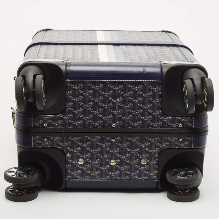 Pre Owned Goyard Blue Goyardine Coated Canvas Striped and Leather Bourget PM Trolley