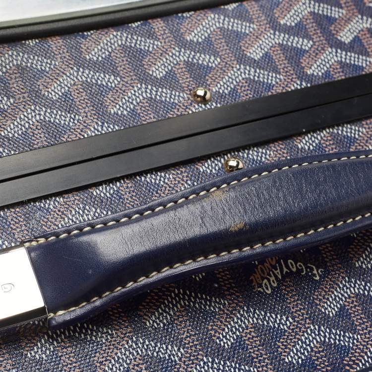 Pre Owned Goyard Blue Goyardine Coated Canvas Striped and Leather Bourget PM Trolley