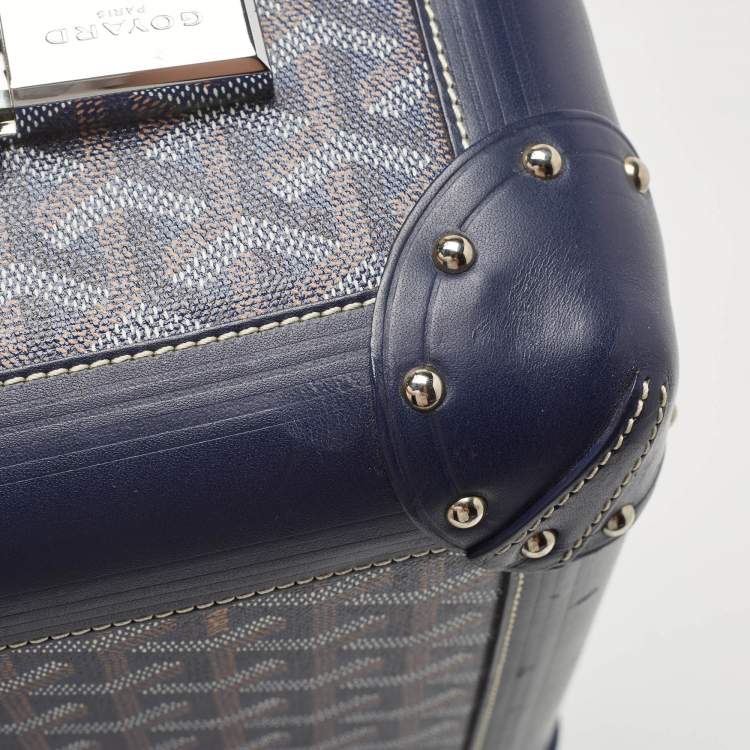 Pre Owned Goyard Blue Goyardine Coated Canvas Striped and Leather Bourget PM Trolley