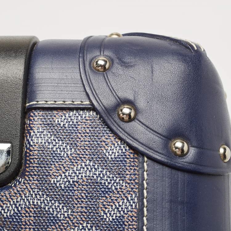 Pre Owned Goyard Blue Goyardine Coated Canvas Striped and Leather Bourget PM Trolley