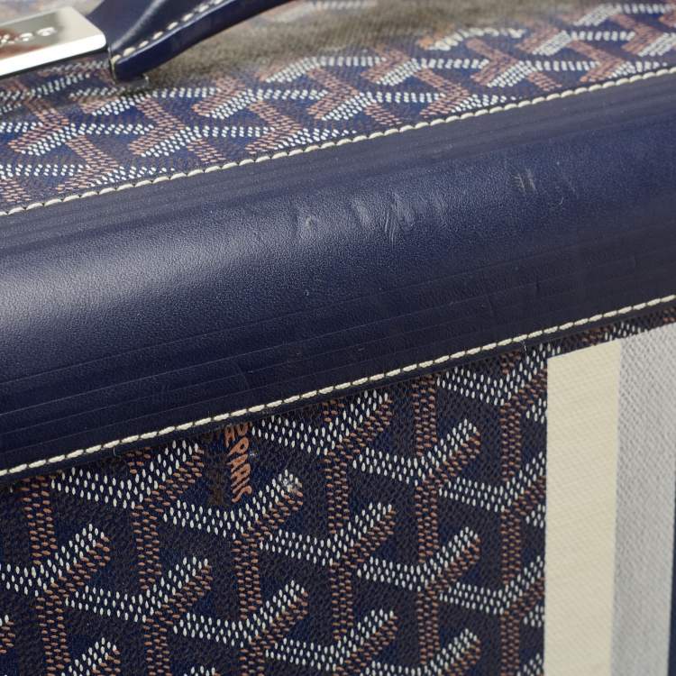 Pre Owned Goyard Blue Goyardine Coated Canvas Striped and Leather Bourget PM Trolley