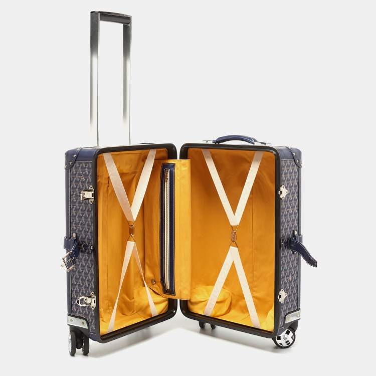Pre Owned Goyard Blue Goyardine Coated Canvas Striped and Leather Bourget PM Trolley