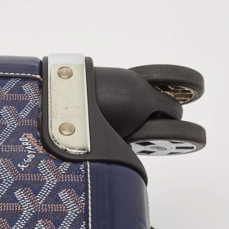 Pre Owned Goyard Blue Goyardine Coated Canvas Striped and Leather Bourget PM Trolley