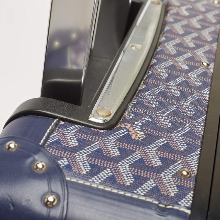 Pre Owned Goyard Blue Goyardine Coated Canvas Striped and Leather Bourget PM Trolley