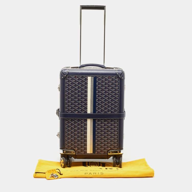 Pre Owned Goyard Blue Goyardine Coated Canvas Striped and Leather Bourget PM Trolley
