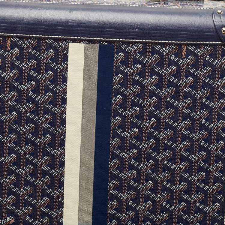 Pre Owned Goyard Blue Goyardine Coated Canvas Striped and Leather Bourget PM Trolley
