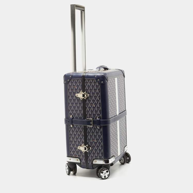 Pre Owned Goyard Blue Goyardine Coated Canvas Striped and Leather Bourget PM Trolley