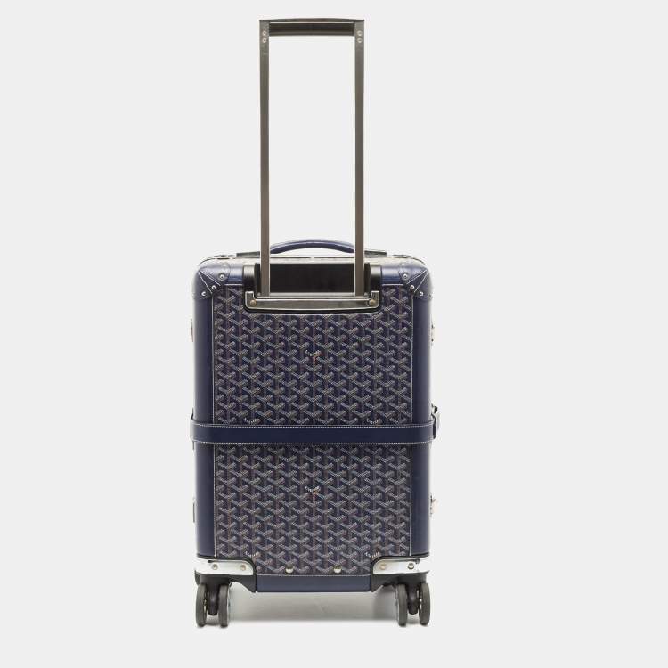 Pre Owned Goyard Blue Goyardine Coated Canvas Striped and Leather Bourget PM Trolley