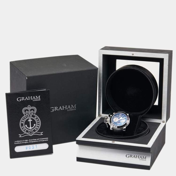 Pre Owned Graham Black Stainless Steel Crocodile Leather Chronofighter Oversized GMT  20VGS.B39A Men's Wristwatch 47 mm